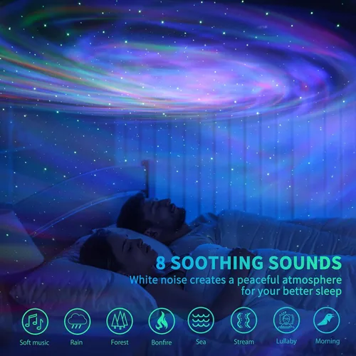 Vista 4 de AIRIVO - Proyector de estrellas, proyector de luz nocturna y altavoz de música y ruido blanco, proyector de máquina de sonido para niños adultos
