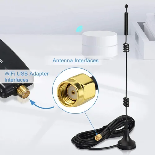 Vista 2 de Bingfu Antena WiFi de banda dual 2.4GHz 5GHz 5.8GHz 9dBi con base magnética RP-SMA macho para enrutador WiFi, tarjeta de red inalámbrica, adaptador