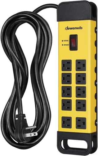 Vista 8 de DEWENWILS Regleta de alimentación de 10 tomas con protector de sobretensión metálico, certificación UL, cable de 6 pies con enchufe plano