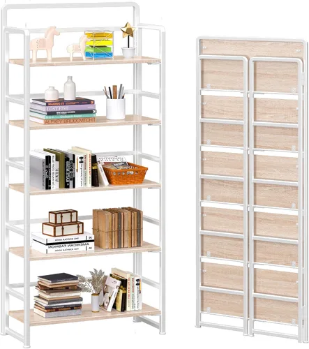 Vista 28 de 4NM Estantería plegable sin montaje, estante de almacenamiento para libros con estantes de 3 niveles, estilo vintage. Organizador de oficina y Todo