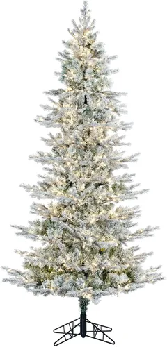 Vista 3 de Vickerman Kiana - Árbol de Navidad artificial delgado flocado de 6.5 x 39 pulgadas, sin luz, árbol sintético cubierto de nieve, decoración