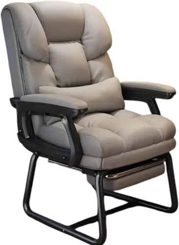 Vista 11 de Silla de oficina de piel sintética suave gruesa con almohada lumbar de espuma viscoelástica y reposapiés oculto. Puedes acostarte con un clic