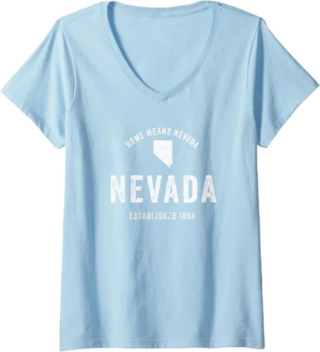 Vista 4 de Camiseta retro de Nevada State Home State para mujer con cuello en V, Negro, S
