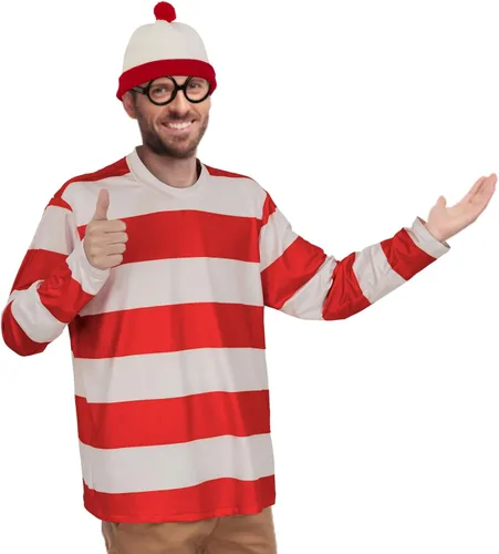 Vista 2 de BEEBY Conjunto de 3 piezas de camiseta divertida de manga larga a rayas rojas y blancas para hombre