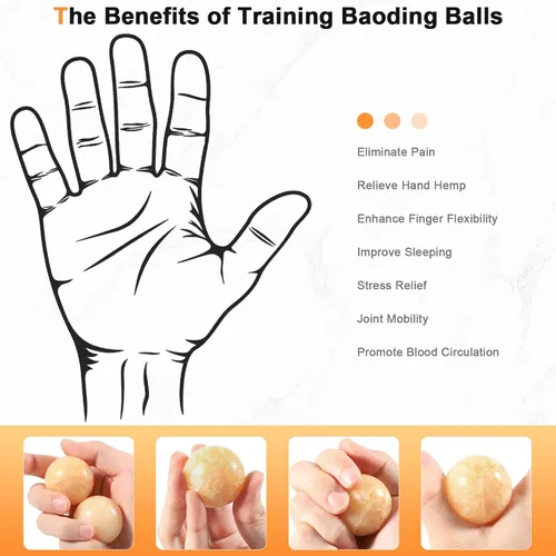 Vista 5 de Learay 2 bolas Baoding, bolas de Baoding para terapia de manos, bolas de masaje de ejercicio de salud chinas con bolsa de transporte para aliviar