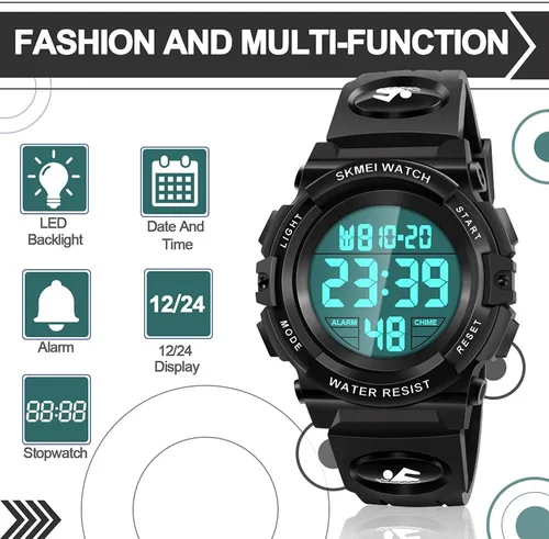 Vista 3 de Reloj impermeable multifuncional LED para niños - Regalos para niños