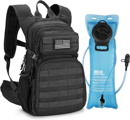 Vista 10 de CVLIFE Mochila táctica de hidratación con vejiga de agua de TPU de 3 L, mochila de senderismo de 22 L para hombres y mujeres, mochila de agua Molle