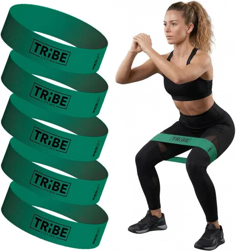 Vista 16 de Tribe Lifting - Bandas de resistencia de tela para glúteos y piernas Juego de 5 bandas de tela para entrenamiento Bandas gruesas de glúteos