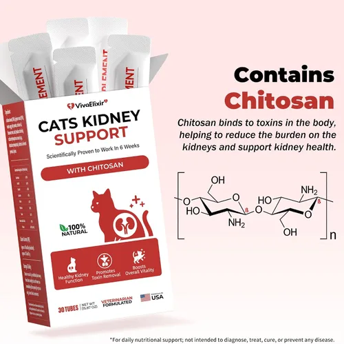 Vista 5 de Soporte renal para gatos Quitosano y L-Lisina – Aumenta la salud y la función renal, promueve la eliminación de toxinas, restaura la función renal