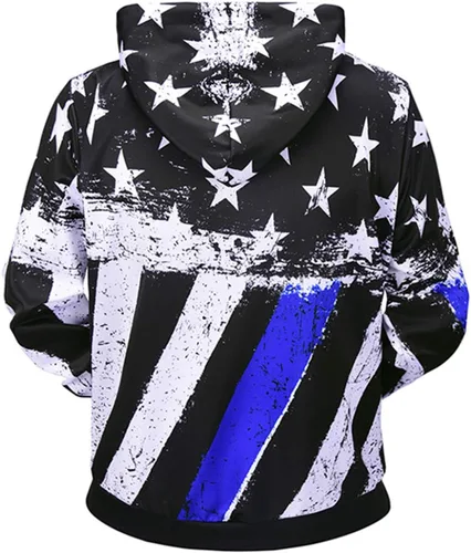 Vista 3 de Sudadera holgada con capucha para hombre con estampado de bandera estadounidense divertido estampado a rayas con cordón