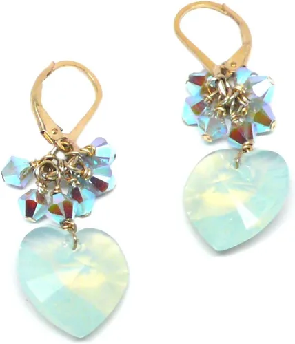 Vista 2 de 14x14mm Crystal Heart Pale Green Cluster Drop Earrings Sterling Silver or Gold-Filled
