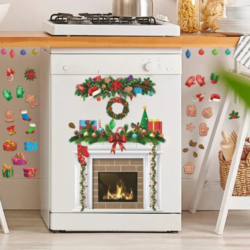 Vista 5 de IARTTOP Calcomanía de tablón de anuncios de chimenea de Navidad, calcomanía de pared para chimenea, decoración de fondo de chimeneas de Navidad