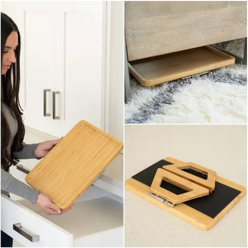 Vista 8 de Shamrock Home Mesa Bandeja de Bambú para Brazo de Sofá, Mesa Bandeja con Clip para Sofás. Bandeja de Brazo de Sofá para Cenas de TV, Controles