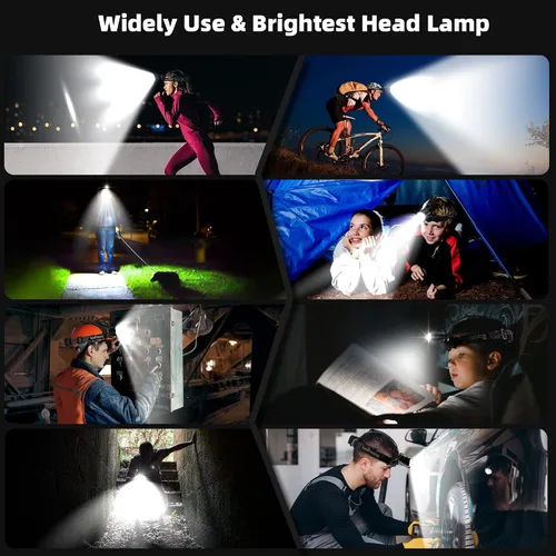 Vista 7 de Linterna frontal de alto lúmen con función de inducción, linterna de cabeza con 7 modos y vida útil de batería de 50h, linterna frontal LED con zoom