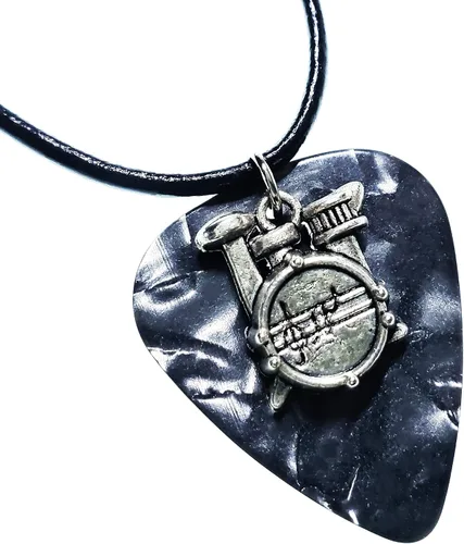Vista 5 de Collar de púa de guitarra y cadena de cordón de cuero vegano