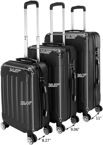 Vista 2 de Juego de equipaje de 3 piezas – Maletas con ruedas giratorias multidireccionales – Bolsa de viaje Maleta ABS con bloqueo TSA – Maletas de carcasa