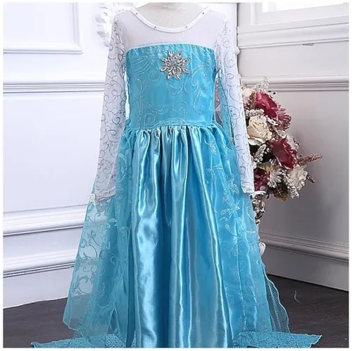 Vista 2 de Disfraz de Elsa de Frozen para niñas, vestido de cosplay de tul con flores de copo de nieve