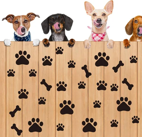 Vista 6 de Epakh 144 calcomanías con estampado de pata de perro y hueso, calcomanías de pared extraíbles de pata de cachorro, decoración de huellas