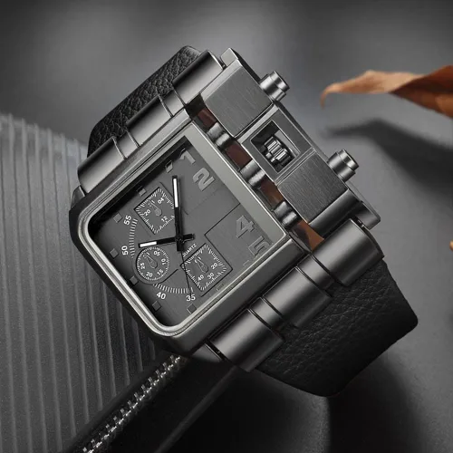 Vista 3 de Reginald Hip Hop 53MM Men's Large Face Square Watch, Red Negro