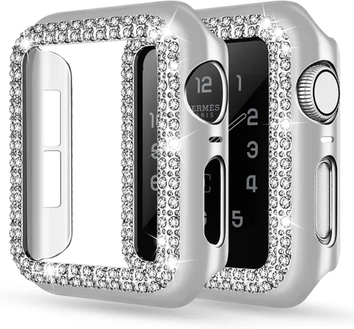 Vista 35 de Adepoy - Funda Compatible para Apple Watch de 1.496 Pulgadas Serie 3/2/1, con Brillantes, Funda Protectora con Marco de Pantalla para Mujer, Niña