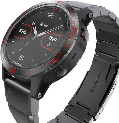 Vista 2 de REYDA Bisel de reloj compatible con Garmin Fenix 5/5 Plus, anillo de bisel de acero inoxidable, cubierta adhesiva de bisel de acero inoxidable