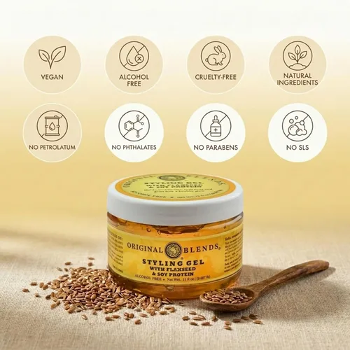 Vista 2 de Original Blends - Gel de peinado natural para el cabello con linaza y proteína de soja, sin descamación, fijación firme o ligera para todo