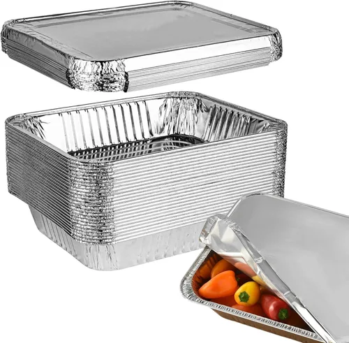 Vista 9 de Sartenes desechables de papel de aluminio de 21 x 13 pulgadas de tamaño completo (paquete de 20) recipientes de alimentos rectangulares, resistentes