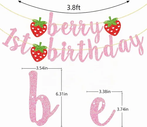 Vista 2 de Cartel de primer cumpleaños de bayas, decoraciones de cumpleaños de fresa Rosa