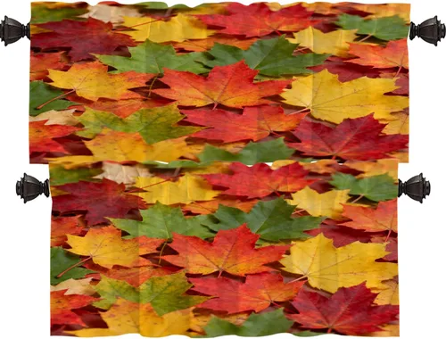 Vista 14 de Shrahala Orange Autumn Autumn Blackout Curtain Tiers, Fall Kitchen Valance Light Blocking Tier Drapes with Rod Pocket, 2 Pack 26 X 24 in