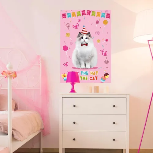 Vista 6 de Juego de fiesta de Hooqict Pin The Hat On The Cat para gatos, juegos de fiesta de cumpleaños de gato para niños, suministros de fiesta de cumpleaños
