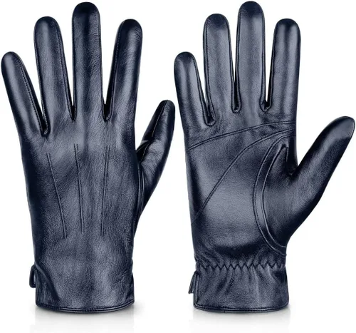 Vista 8 de Alepo Genuine Sheepskin Leather Gloves for Men, Winter Warm Touchscreen Texting Cashmere Lined Driving Motorcycle Gloves Militar