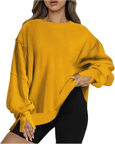 Vista 4 de Womens Oversized Casual Slit Y2K Pullover Top Crewneck Long Sleeve Corded Sweatshirts Fall Outfits 2023 Winter Clothes