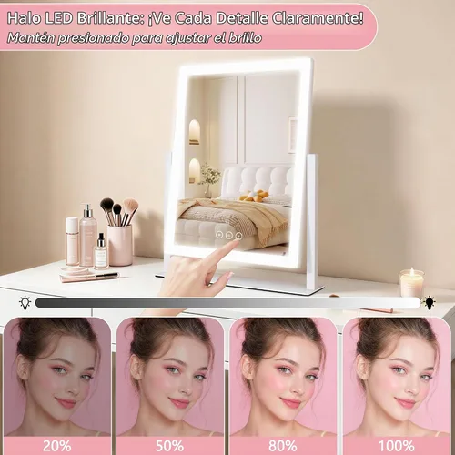 Vista 11 de Espejo de tocador iluminado con luces, espejo de maquillaje con luz, 16.7 x 13.2 pulgadas, tres modos de iluminación de color e iluminación Negro