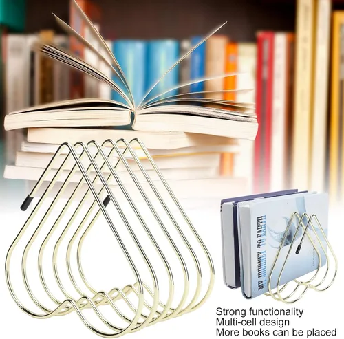Vista 2 de Estink Estante de almacenamiento para libros de escritorio, 5 ranuras en forma de corazón, estante telescópico para archivos, organizador de Dorado