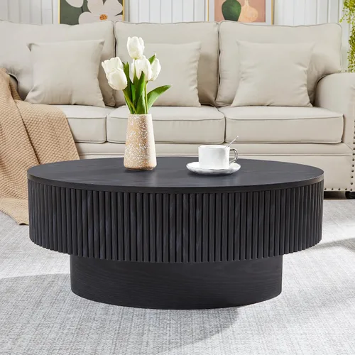 Vista 3 de Janmer Home Mesa de Centro Ovalada con Almacenamiento Oculto, Mesa de Centro Moderna de 31.5 Pulgadas de Ancho, Mesa Central con Chapa Acanalada