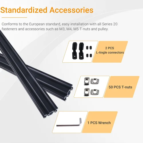 Vista 6 de 2 piezas de extrusión de aluminio de 31.496 in 2040 V estándar europeo anodizado perfil de aluminio negro anodizado con accesorios para impresora 3D