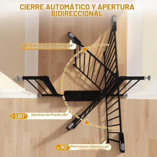 Vista 8 de Puerta de bebé para escaleras, puerta de perro con cierre automático de 29.7-43 pulgadas para puertas y pasillos, puerta para mascotas montada a