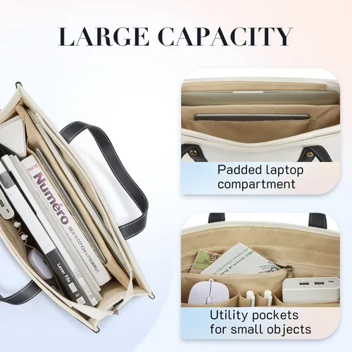 Vista 3 de Missnine Bolsa de lona para laptop de 15.6 pulgadas, bolsa de hombro de trabajo, maletín casual para viajes, oficina, universidad