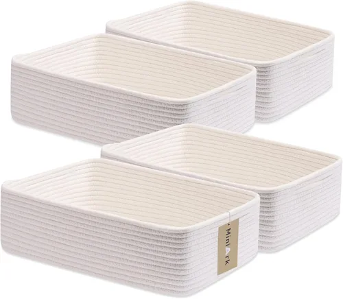 Vista 30 de MiniArk Cestas organizadoras grandes poco profundas de 15 x 11 x 5.1 pulgadas, contenedores de almacenamiento tejidos de cuerda para baño, estantes