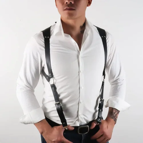 Vista 2 de NBMARLS Men Half Body Chest Belt Adjustable Leather Belts Buckles Sexy Punk Chest Belt