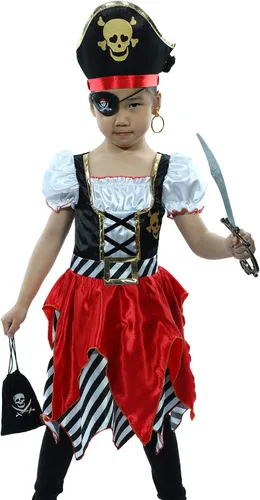 Vista 2 de Toddlers Pirate Costume Girls, Buccaneer Princess Costume Kids, Cruise Pirate Night Outfits for Girls 3-10 Years