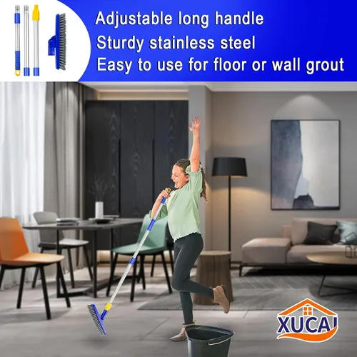 Vista 2 de Household Cleaning Supplies - Cepillo de mango largo para limpieza de línea de lechada de piso a pared, sin rodillas, con cerdas rígidas