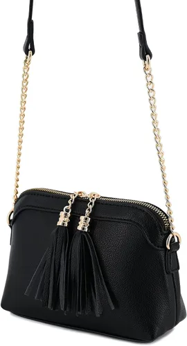 Vista 3 de Bolso cruzado pequeño con dos borlas con correa de cadena, bolso pequeño para mujer