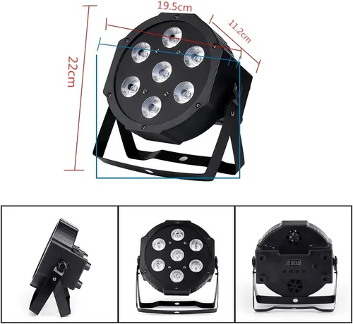Vista 2 de Luces LED Par 4 Uplights de escenario 7x12W RGBW activado por sonido DMX512 Control brillante luces DJ para escenario, fiesta, club, discoteca