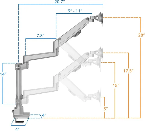 Vista 7 de Mount-It! Soporte de escritorio para un solo monitor, brazo de resorte de gas montado en poste, soporte de monitor ajustable en altura de movimiento