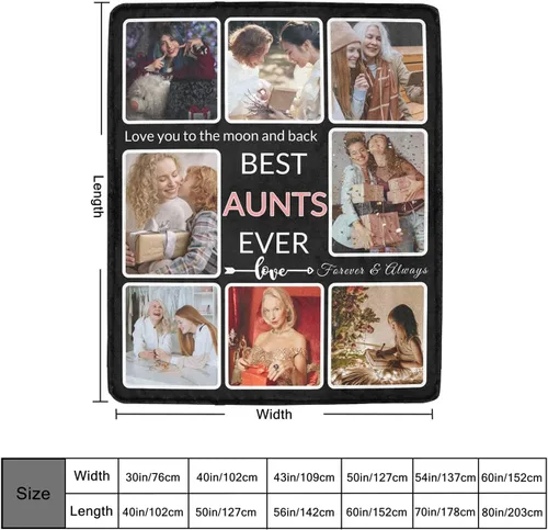 Vista 3 de Regalos para Tías Manta Personalizada con Foto, Haz una Manta Personalizada para Tías con Imagen Recuerdos Personalizados Souvenir Manta de Las