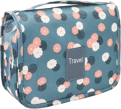 Vista 10 de Trawila Neceser colgante de viaje, bolsa de cosméticos, organizador de maquillaje para hombres y mujeres con gancho resistente, Beige, Moda