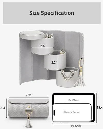 Vista 3 de Vlando Regalos 2025 para mujeres y niñas, organizador de joyas de viaje, caja de almacenamiento de joyas de 3 capas, accesorios esenciales de viaje