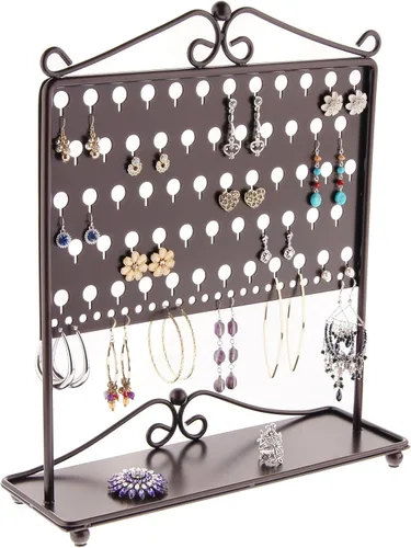Vista 6 de Angelynn's Organizador independiente para aretes largos y grandes, estante de almacenamiento de joyas colgantes, color negro Laela