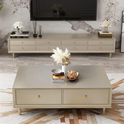 Vista 7 de Mesa auxiliar para sofá de sala de estar, mesa auxiliar rectangular clásica, mesa de centro moderna y lujosa, con cajón de almacenamiento de gran
